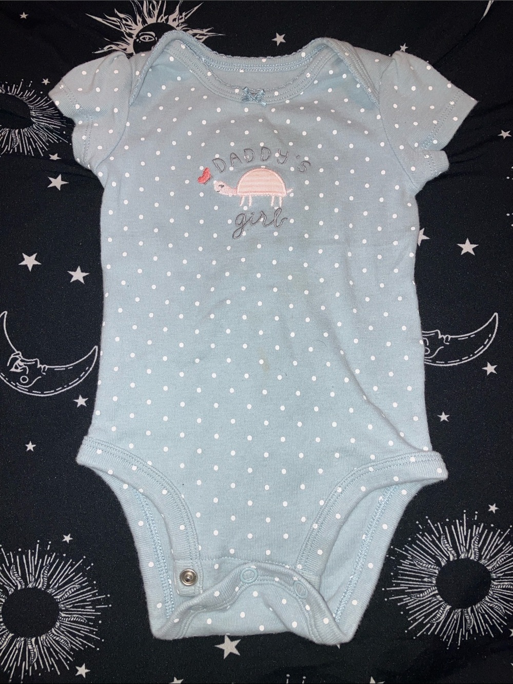 3/$15 Carter's Light Blue Polka Dot Bodysuit with Turtle "Daddy's Girl"